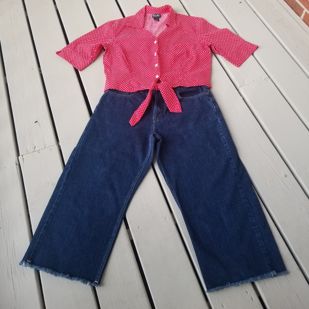 LEVI 577 frayed hem sz 10 cropped flared jeans - Picture 3 of 10